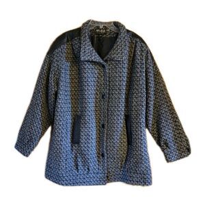 Vintage Elco Wool And Leather Jacket Gray Black Size 22W 80's/90's